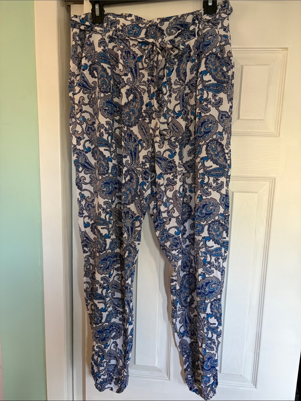 White, Blue, and Grey Pants Size Large